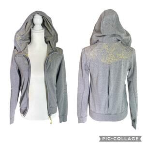 Lululemon Scuba Cotton Full Zip Up Hooded Jacket Grey Yellow Floral Size Small 6